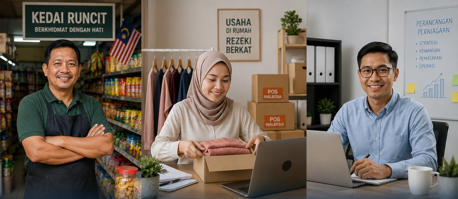 Pemilik kedai runcit, peniaga dalam talian dan pekerja pejabat kecil di tempat kerja masing-masing.